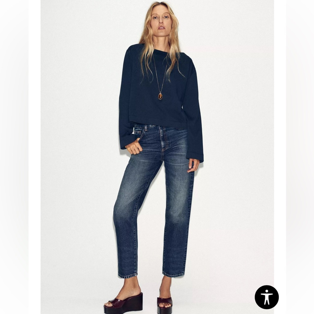 Zara Navy Boatneck Top